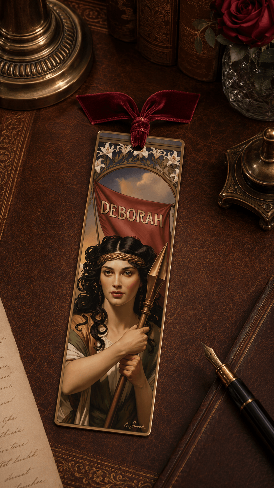 Holy Smoak Studios Gilded Gardens Deborah bookmark lifestyle display, Women of the Bible wholesale faith-based devotional product
