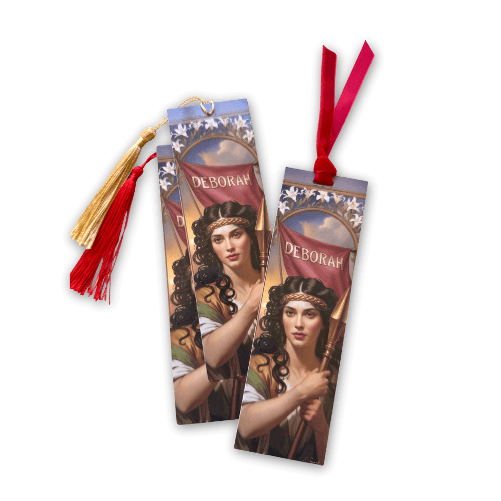 Holy Smoak Studios Deborah Gilded Gardens Women of the Bible bookmark with tassel and ribbon, Art Nouveau faith gift, wholesale Christian product, 2x7 inches