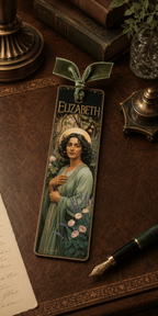 Holy Smoak Studios Gilded Gardens Elizabeth bookmark lifestyle display, Women of the Bible wholesale faith-based devotional product