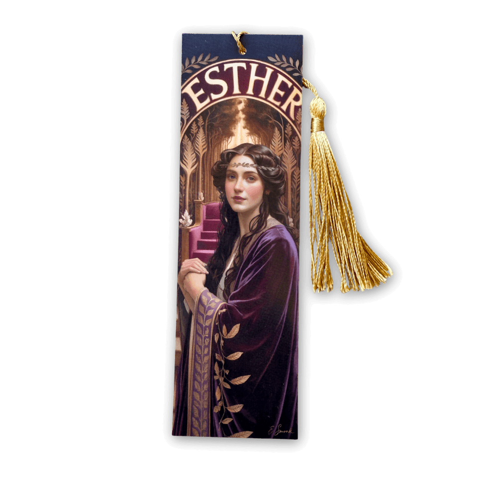 Holy Smoak Studios Esther Gilded Gardens Women of the Bible bookmark, Art Nouveau faith gift, wholesale Christian product, 2x7 inches