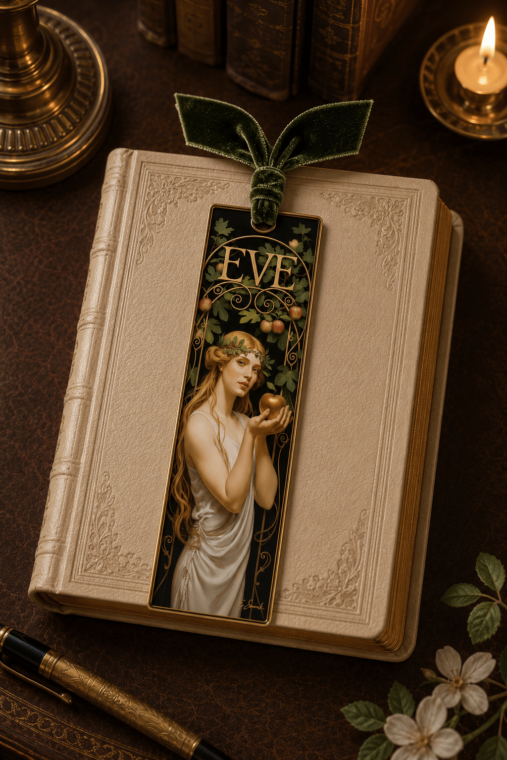 Holy Smoak Studios Gilded Gardens Eve bookmark lifestyle display, Women of the Bible wholesale faith-based devotional product