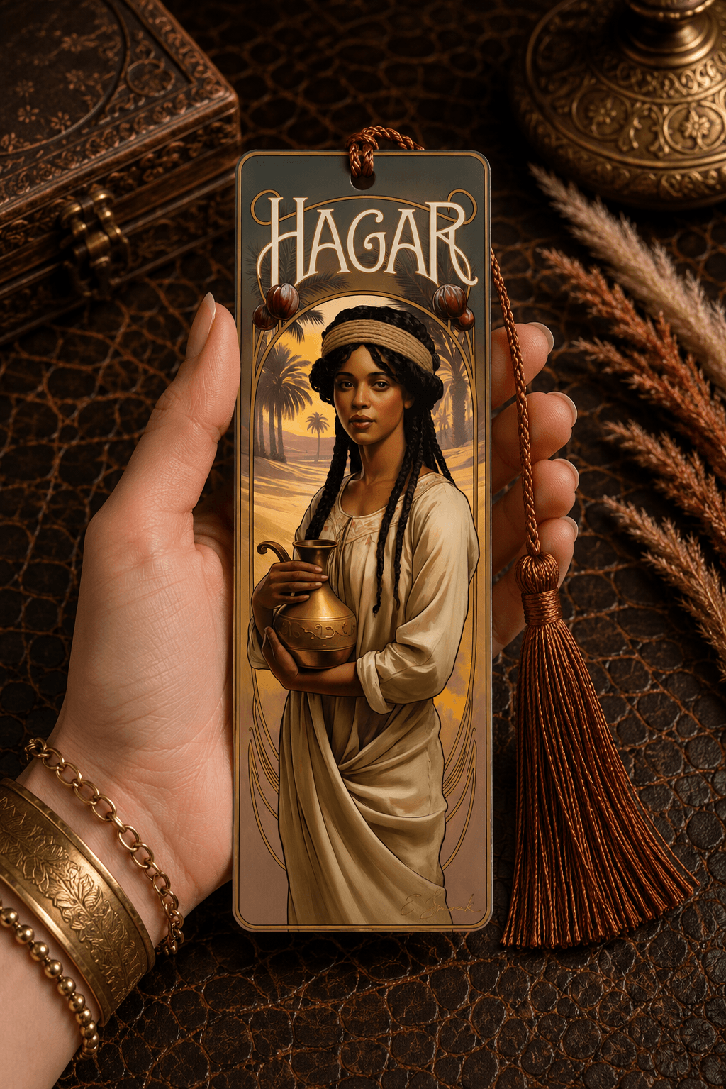 Holy Smoak Studios Gilded Gardens Hagar bookmark lifestyle display, Women of the Bible wholesale faith-based devotional product