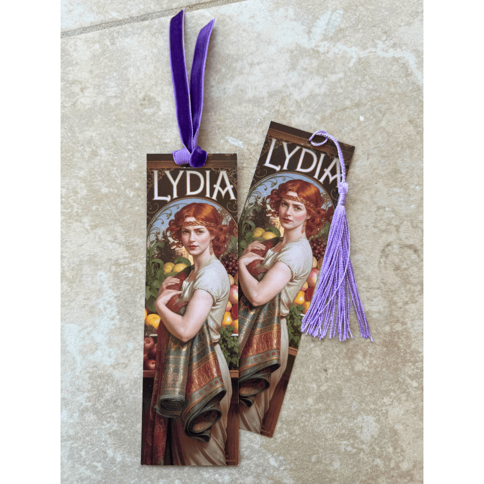 Holy Smoak Studios Lydia Gilded Gardens Women of the Bible bookmark, Art Nouveau faith gift, wholesale Christian product, 2x7 inches