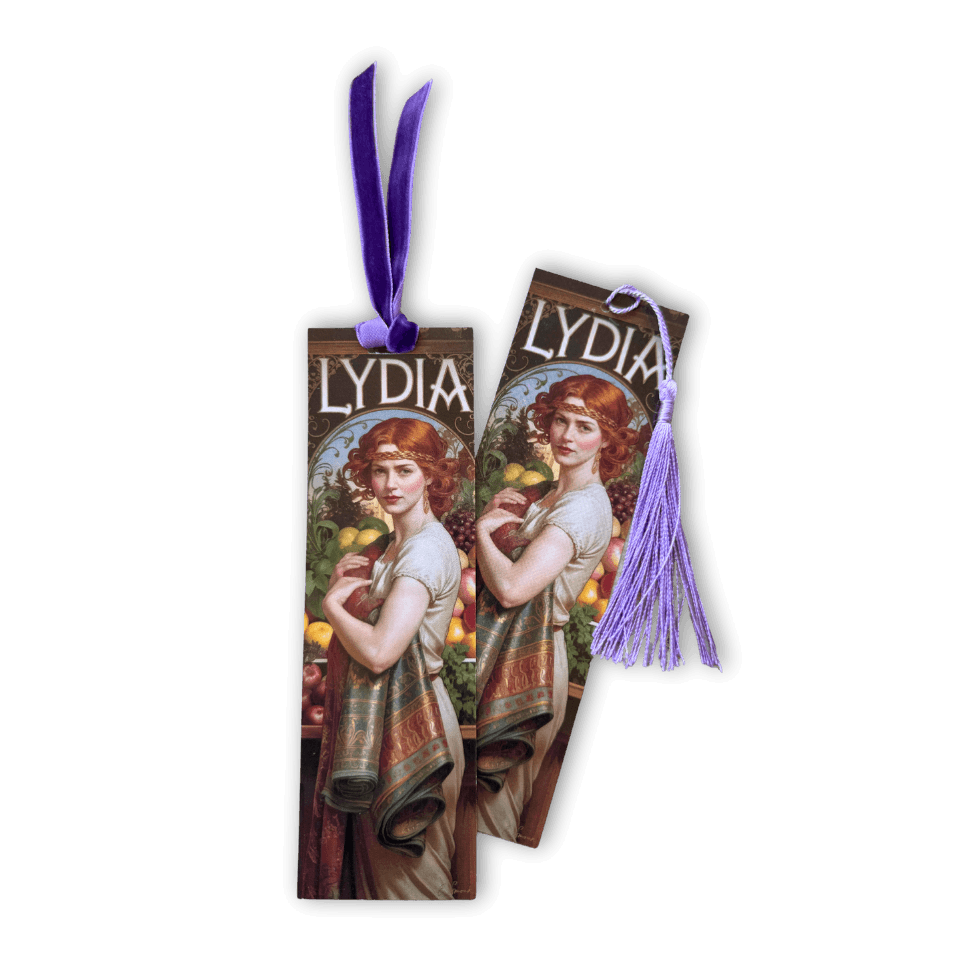 Lydia Women of the Bible Gilded Gardens bookmark with tassel, Holy Smoak Studios wholesale Christian giftware