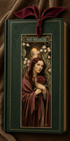Holy Smoak Studios Gilded Gardens Mary Magdalene bookmark lifestyle display, Women of the Bible wholesale faith-based devotional product