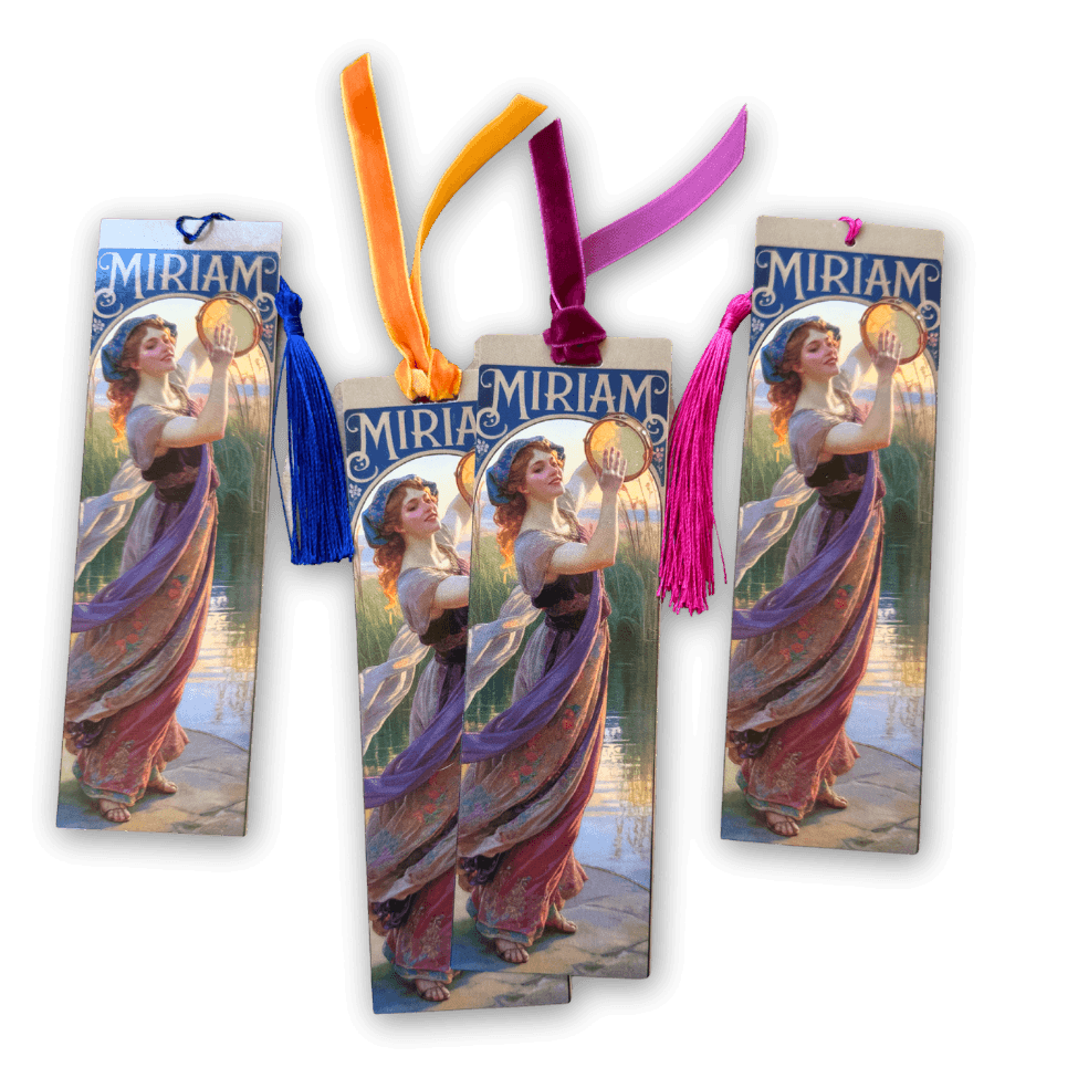 Holy Smoak Studios Miriam Gilded Gardens Women of the Bible bookmark with tassel or velvet ribbon, Art Nouveau faith gift, wholesale Christian product, 2x7 inches