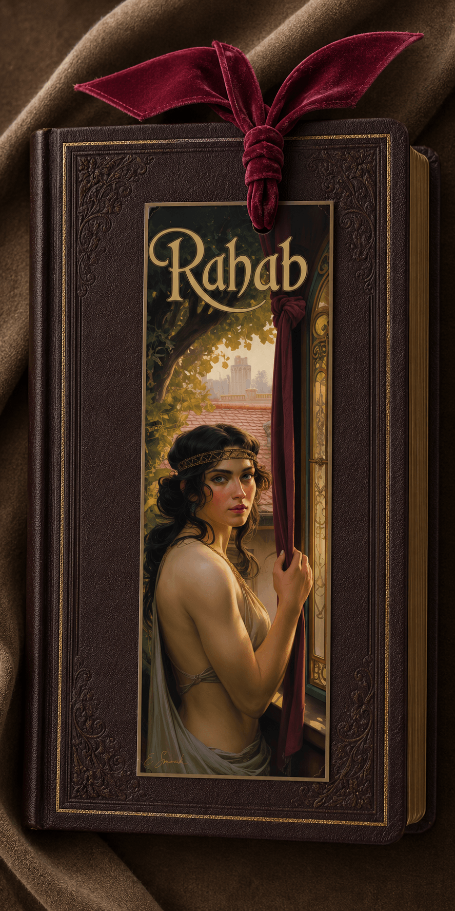 Holy Smoak Studios Gilded Gardens Rahab bookmark lifestyle display, Women of the Bible wholesale faith-based devotional product