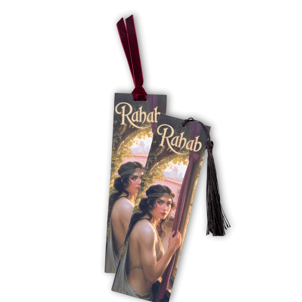 Holy Smoak Studios Rahab Gilded Gardens Women of the Bible bookmark with tassel and velvet ribbon, Art Nouveau faith gift, wholesale Christian product, 2x7 inches