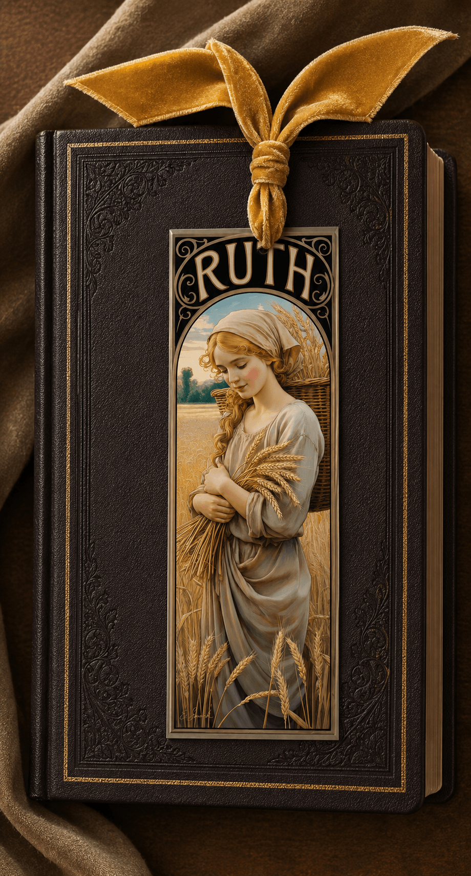 Holy Smoak Studios Ruth Gilded Gardens Women of the Bible bookmark, Art Nouveau faith gift, wholesale Christian product, 2x7 inches